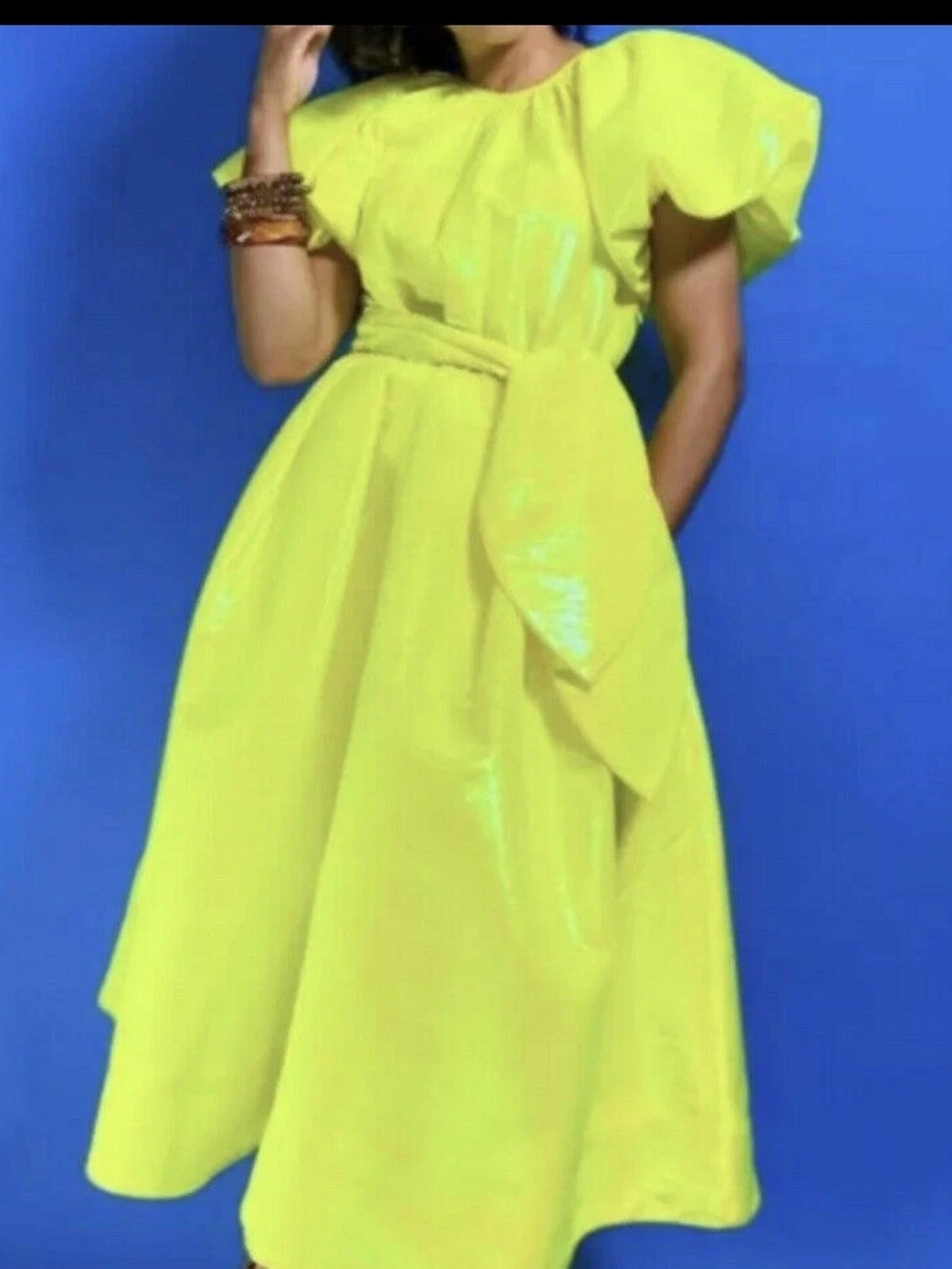 Christopher John Rogers for Target Yellow Puff Sleeve Tie Waist Dress Small